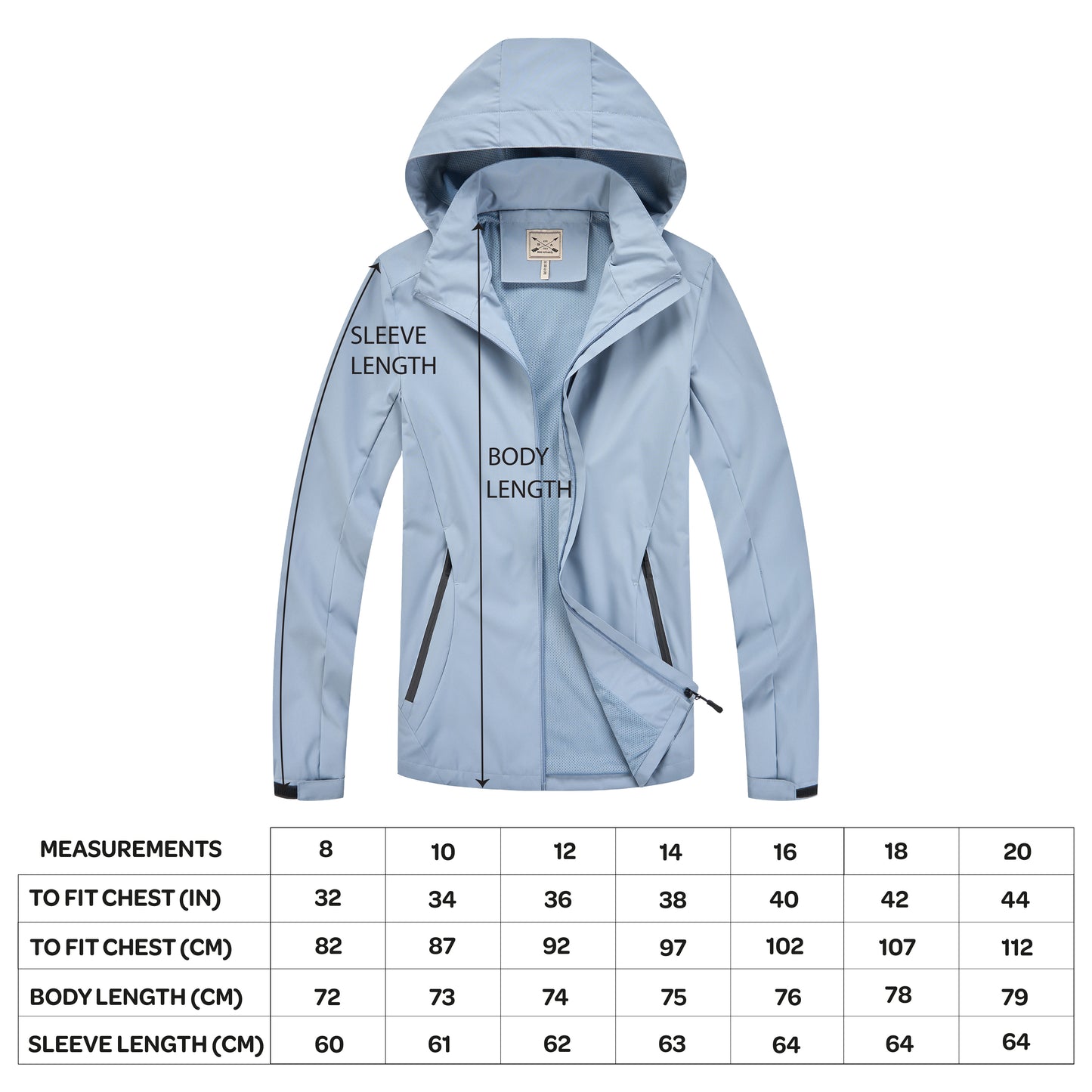 Ladies Mesh Lined Rain Jacket - Smokey Blue