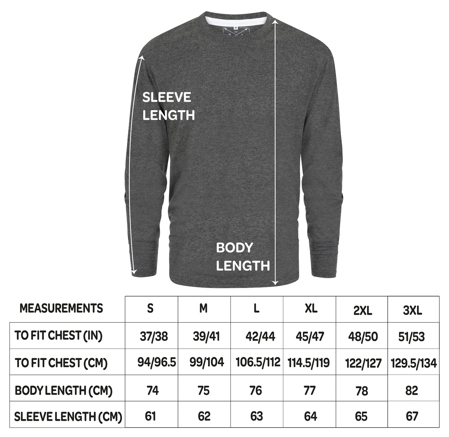 Men's 3 Pack Plain Long Sleeve Crew Neck T-Shirts