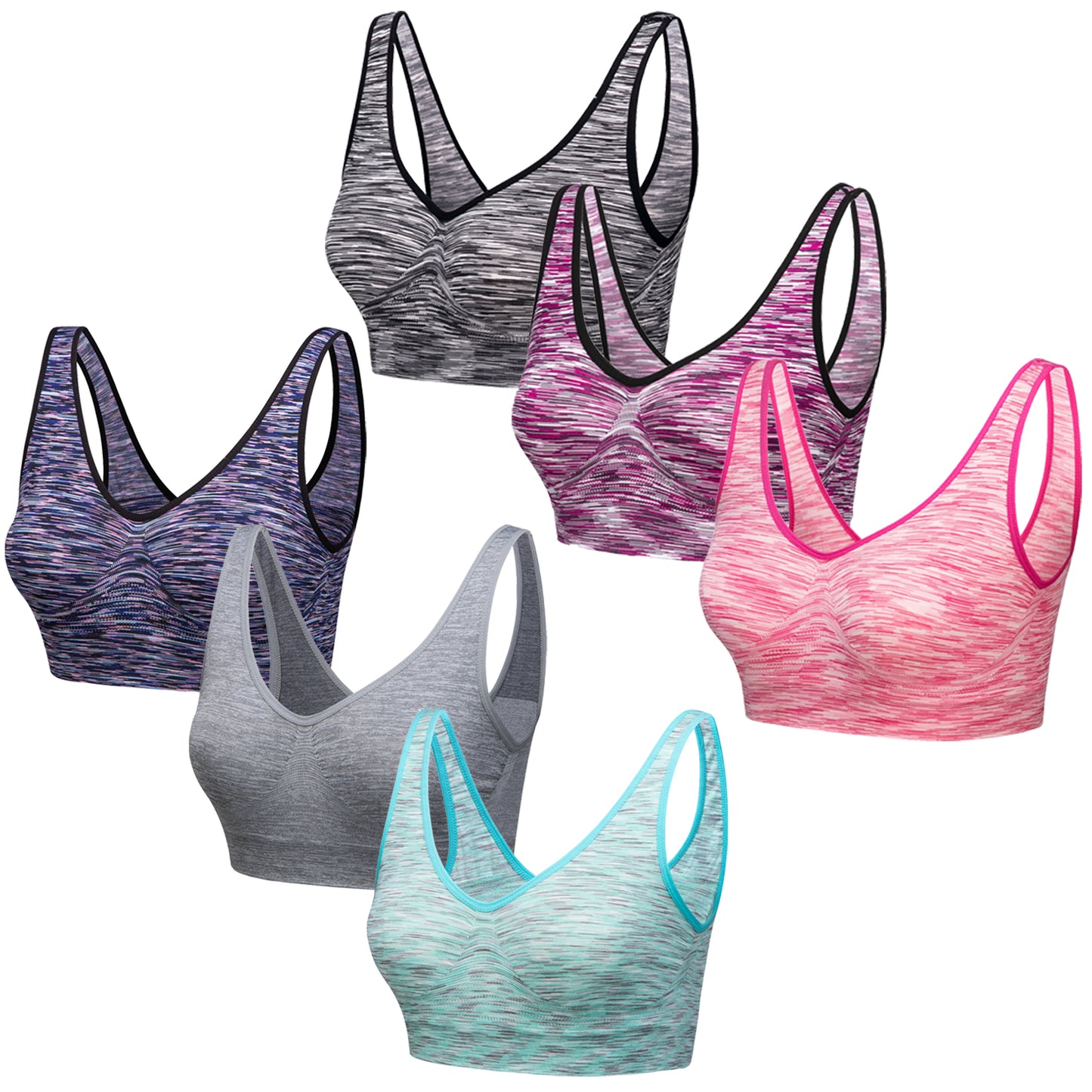 3 Pack Comfort Marl Seamless Bras - Navy / Aqua / Grey