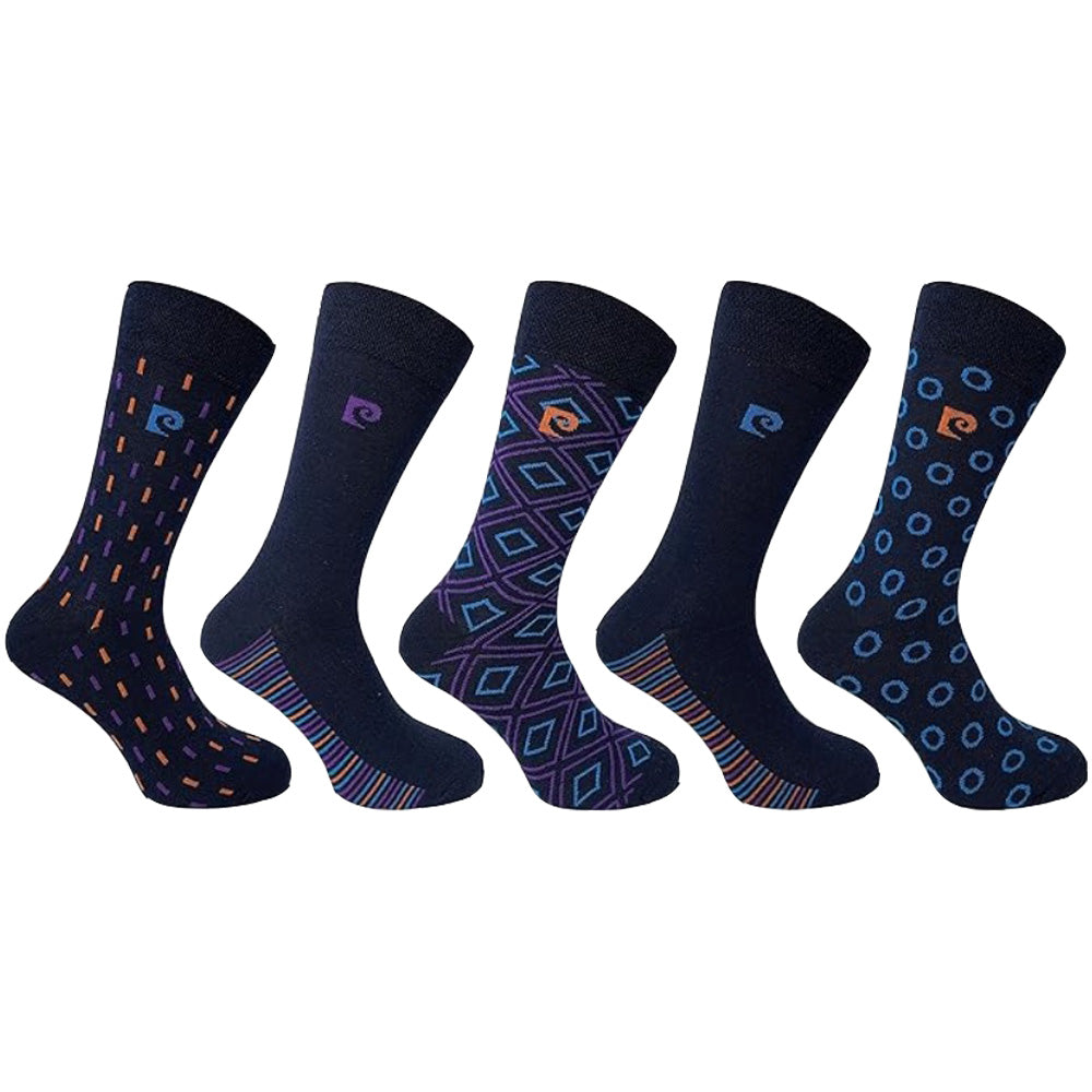 Pierre Cardin 5 Pack Socks - Black Mixed Footbed