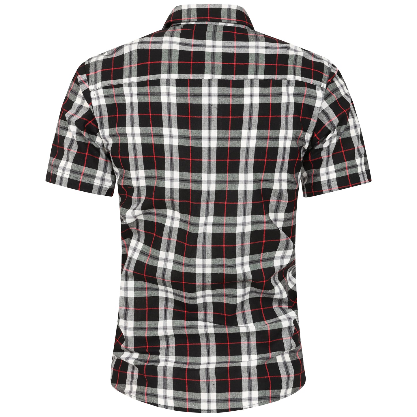 Men's Short Sleeve Checked Cotton Shirt - Black / Red