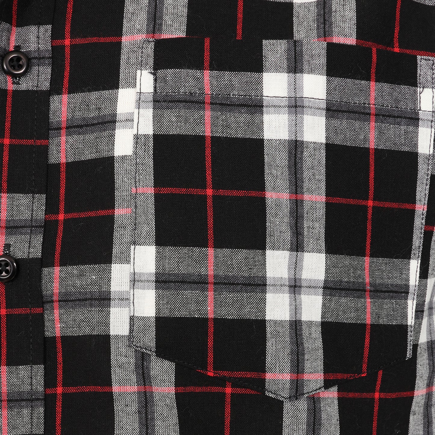 Men's Short Sleeve Checked Cotton Shirt - Black / Red