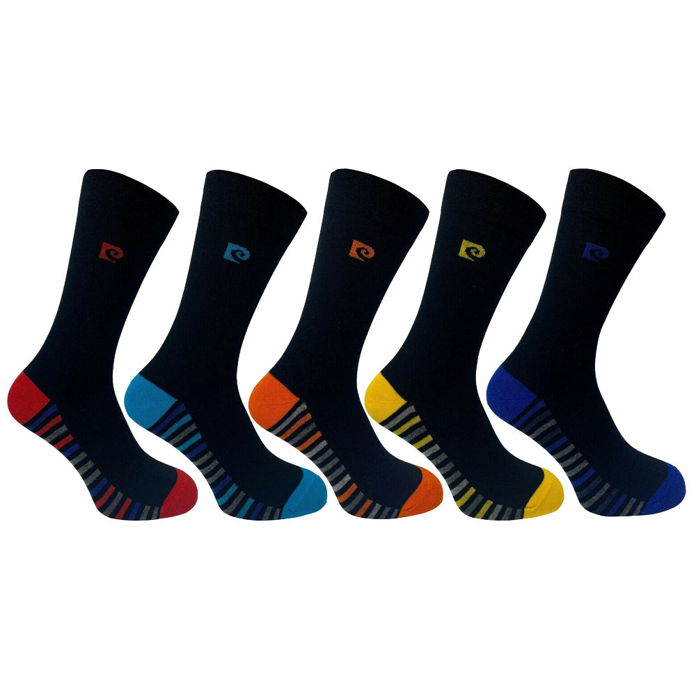 Pierre Cardin 5 Pack Socks - Black  Mixed Footbed