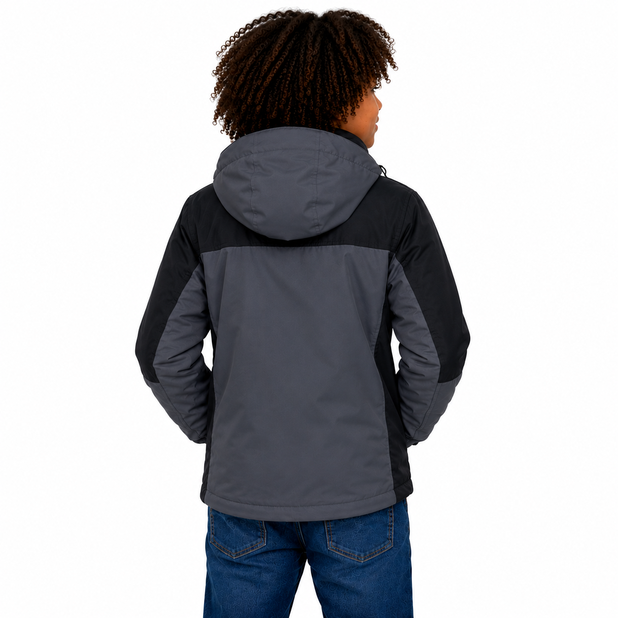 Kids Contrast Panel Rain Jacket - Charcoal