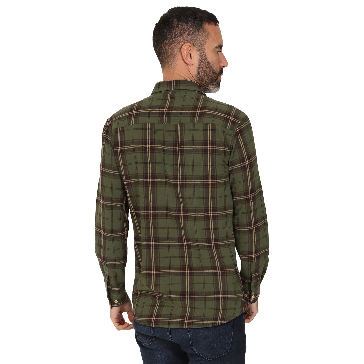 Men's Long Sleeve Checked Cotton Shirt - Green / Navy