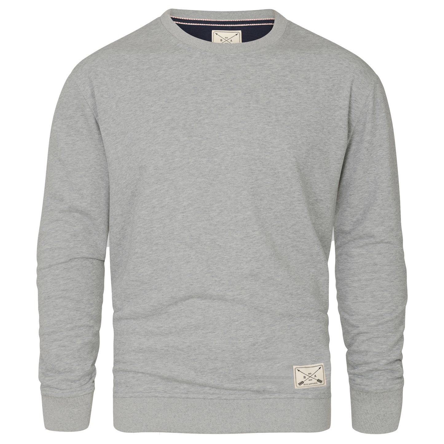 Men's Premium Cotton Crew Neck Sweater - Grey Marl - Blu Apparel