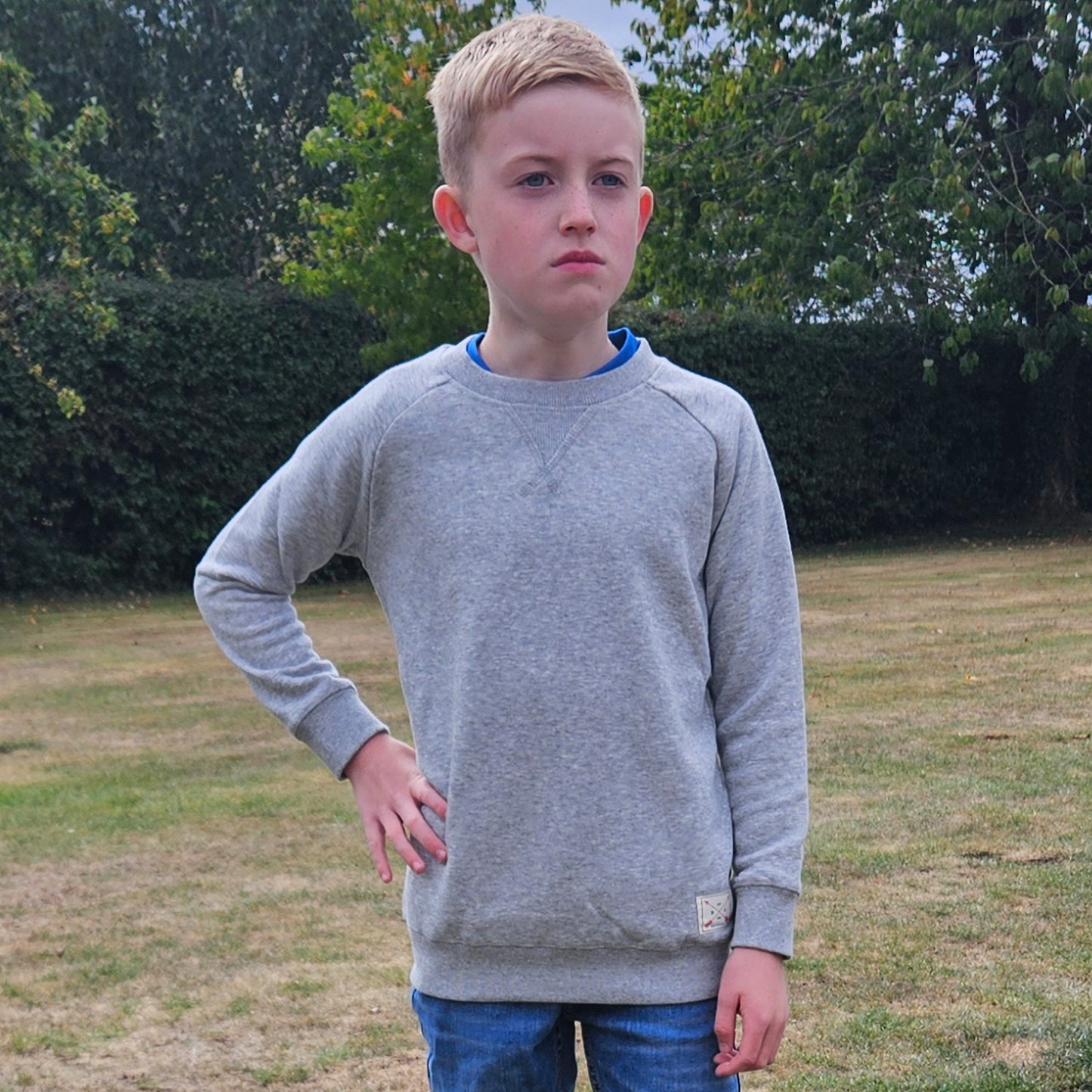 Kids Premium Crew Neck Sweater - Grey Marl
