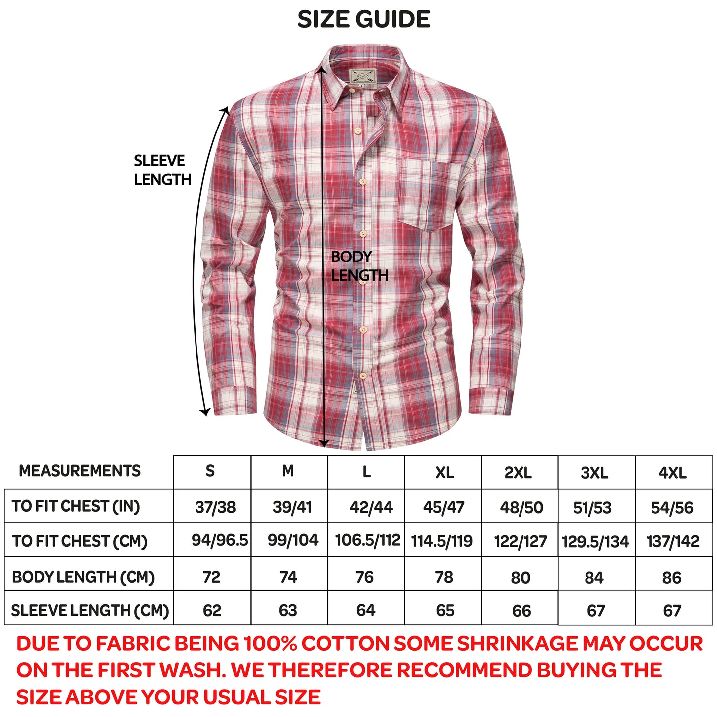 Men's Long Sleeve Checked Cotton Shirt - Black / Red