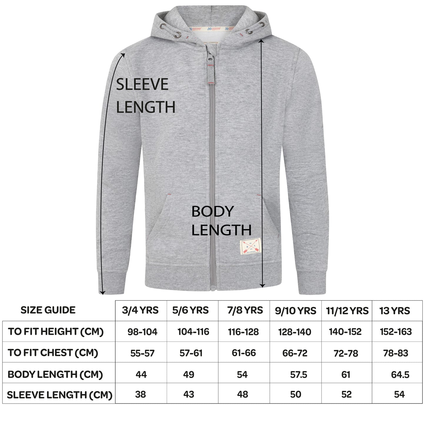 Kids Full Zip Fleece Lined Hoodie - Cobalt