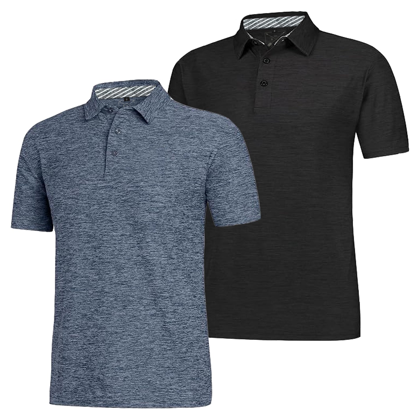 Men's Dry Fit Golf Polo - 2 Pack Black & Navy Marl - Blu Apparel