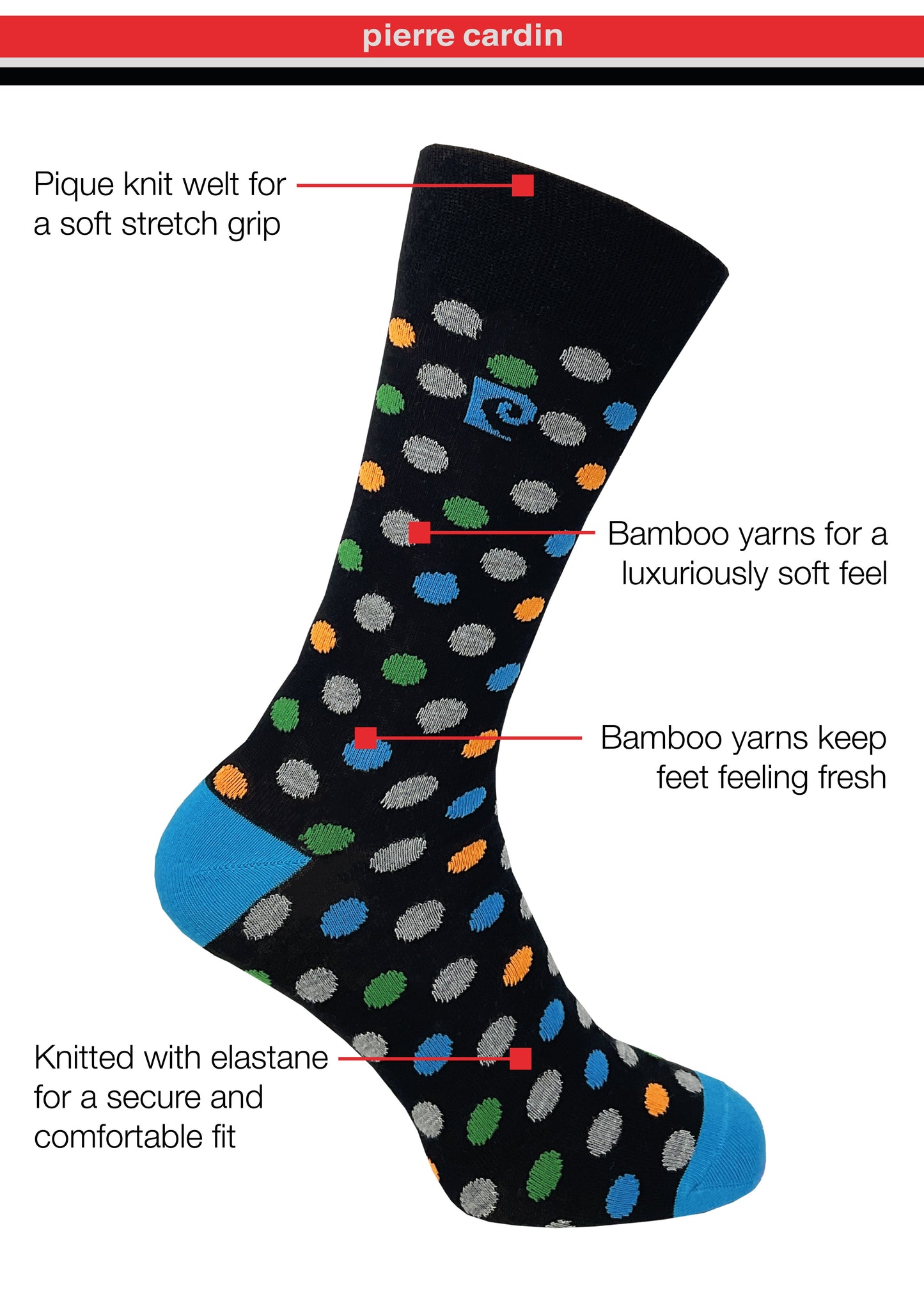 Pierre Cardin 5 Pack Bamboo Socks - Spot & Stripe