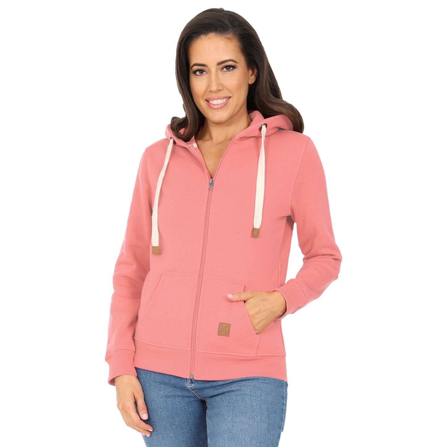 Ladies Fleece Lined Full Zip Hoodie - Pink
