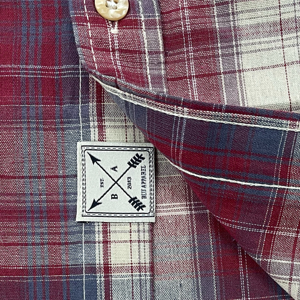 Men's Short Sleeve Checked Cotton Shirt - Red / Ecru