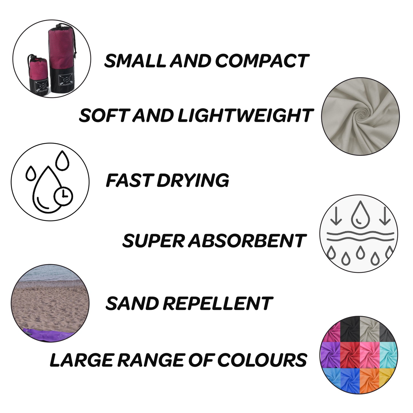 Microfibre Compact Hand & Beach Towels