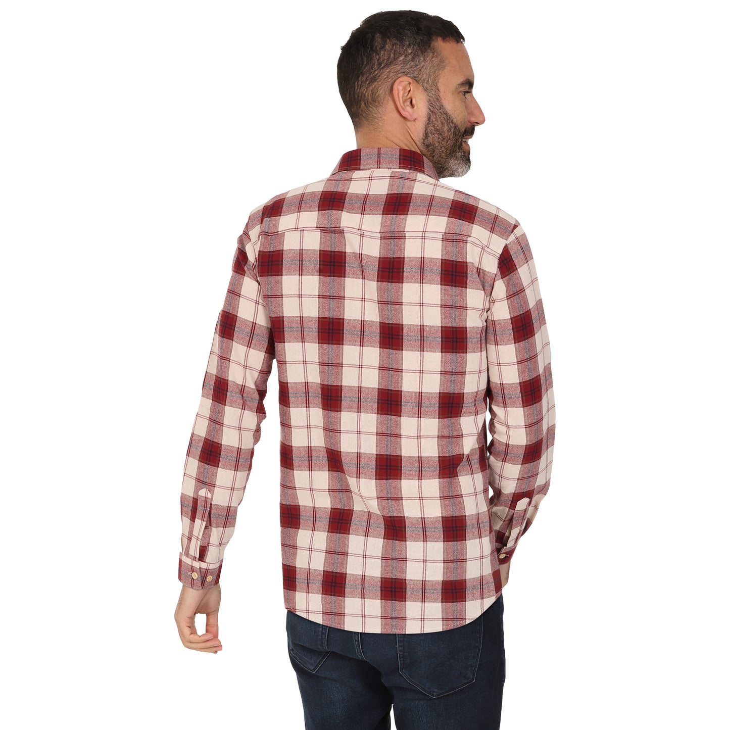 Men's Long Sleeve Checked Cotton Shirt - Red / Navy