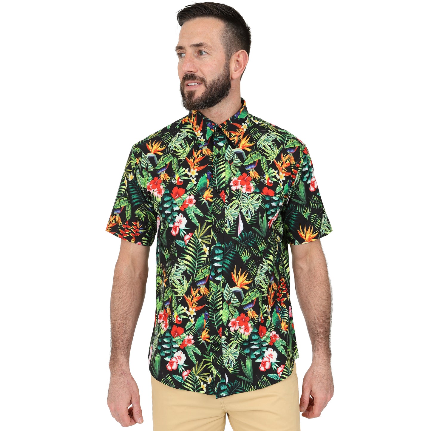 Men's Short Sleeve Hawaiian Shirt - Tropical Leaf