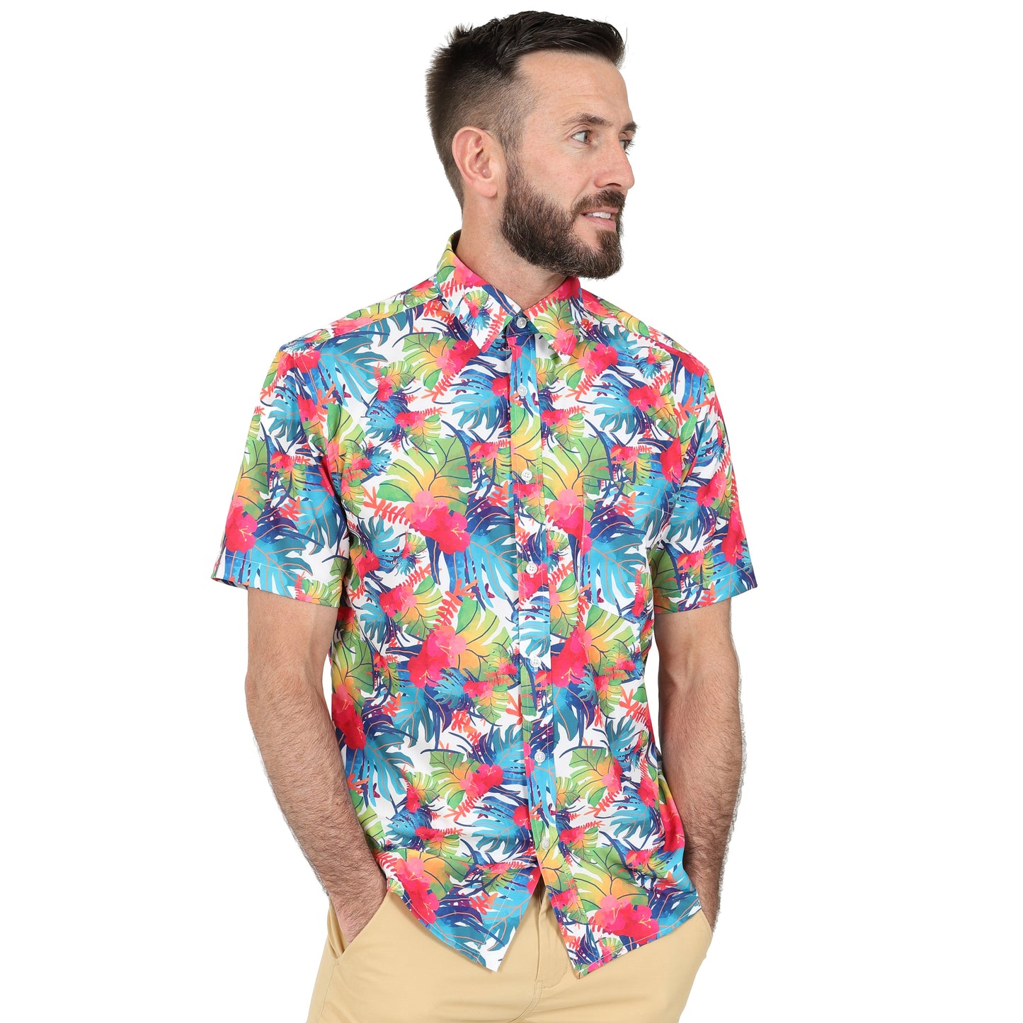Men's Short Sleeve Hawaiian Shirt - Tropical Leaf