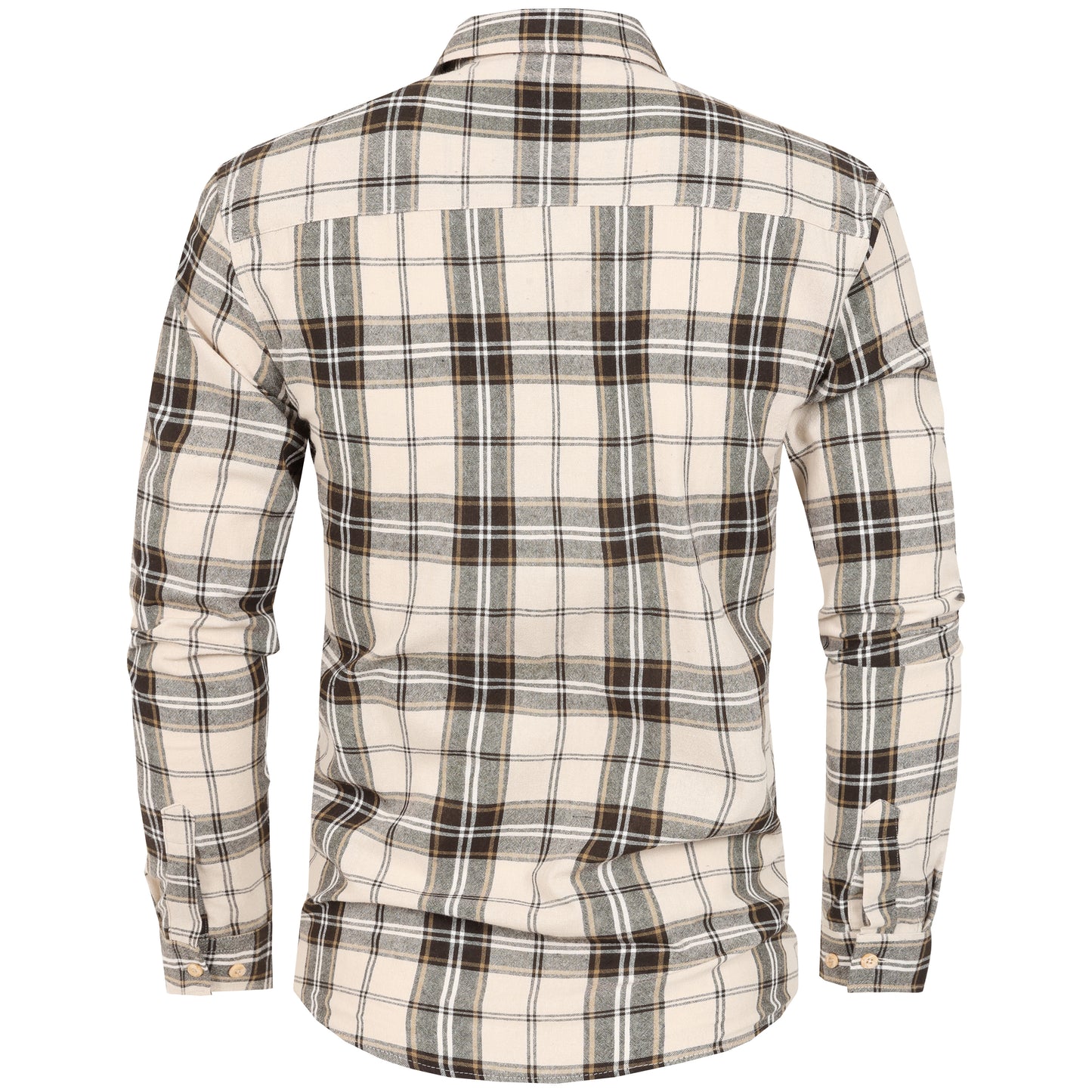 Men's Long Sleeve Checked Cotton Shirt - Brown / Beige