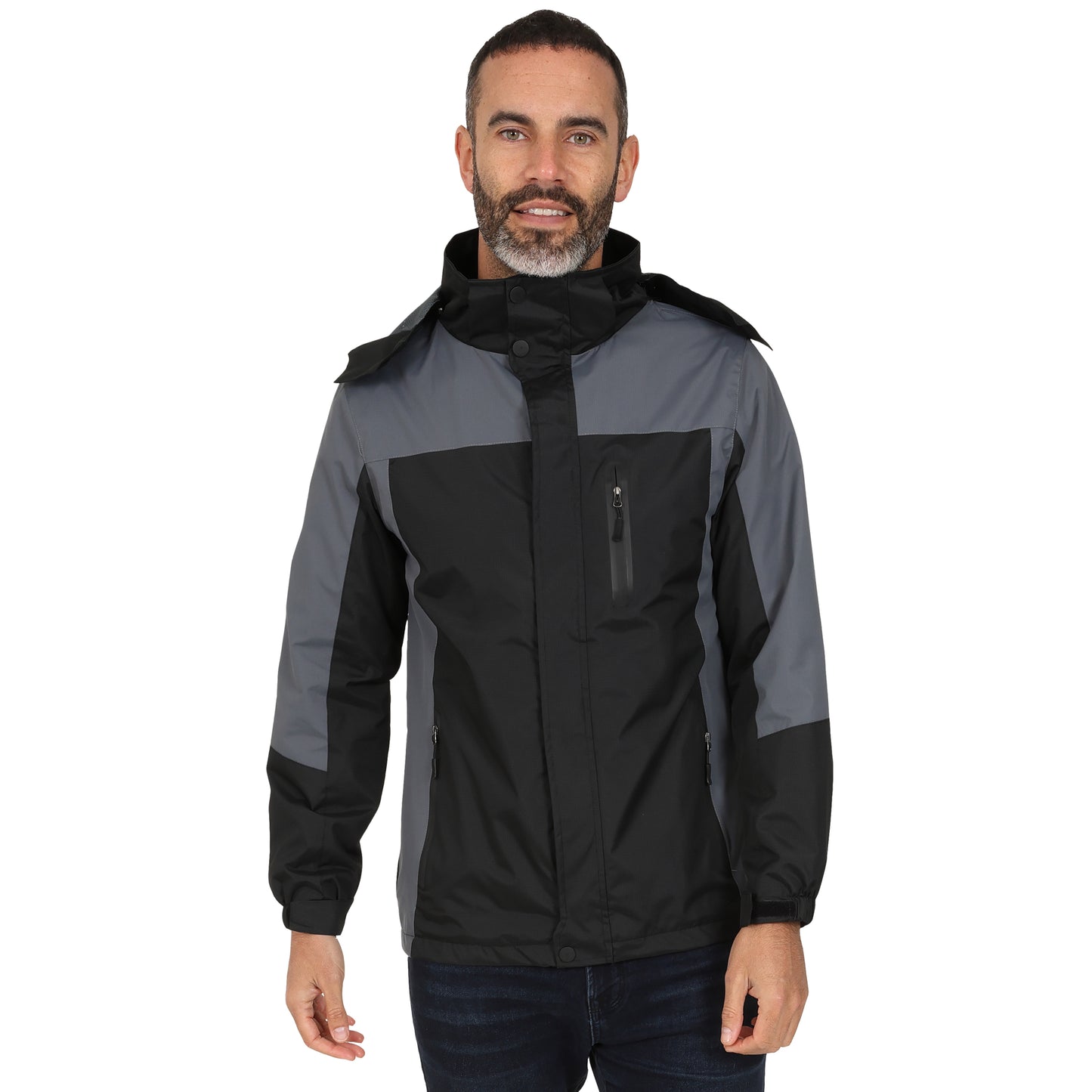 Men's Outdoor Rain Jacket - Black / Grey