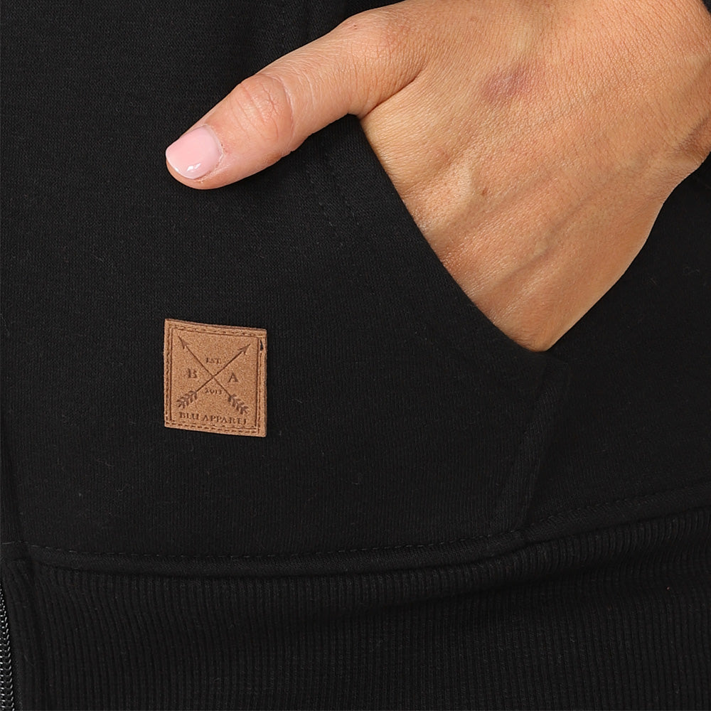 Ladies Fleece Lined Overhead Hoodie - Black