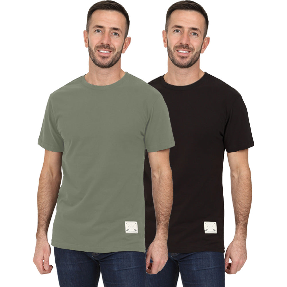 Men's 2 Pack Premium Crew Neck T-Shirts - Black / Green