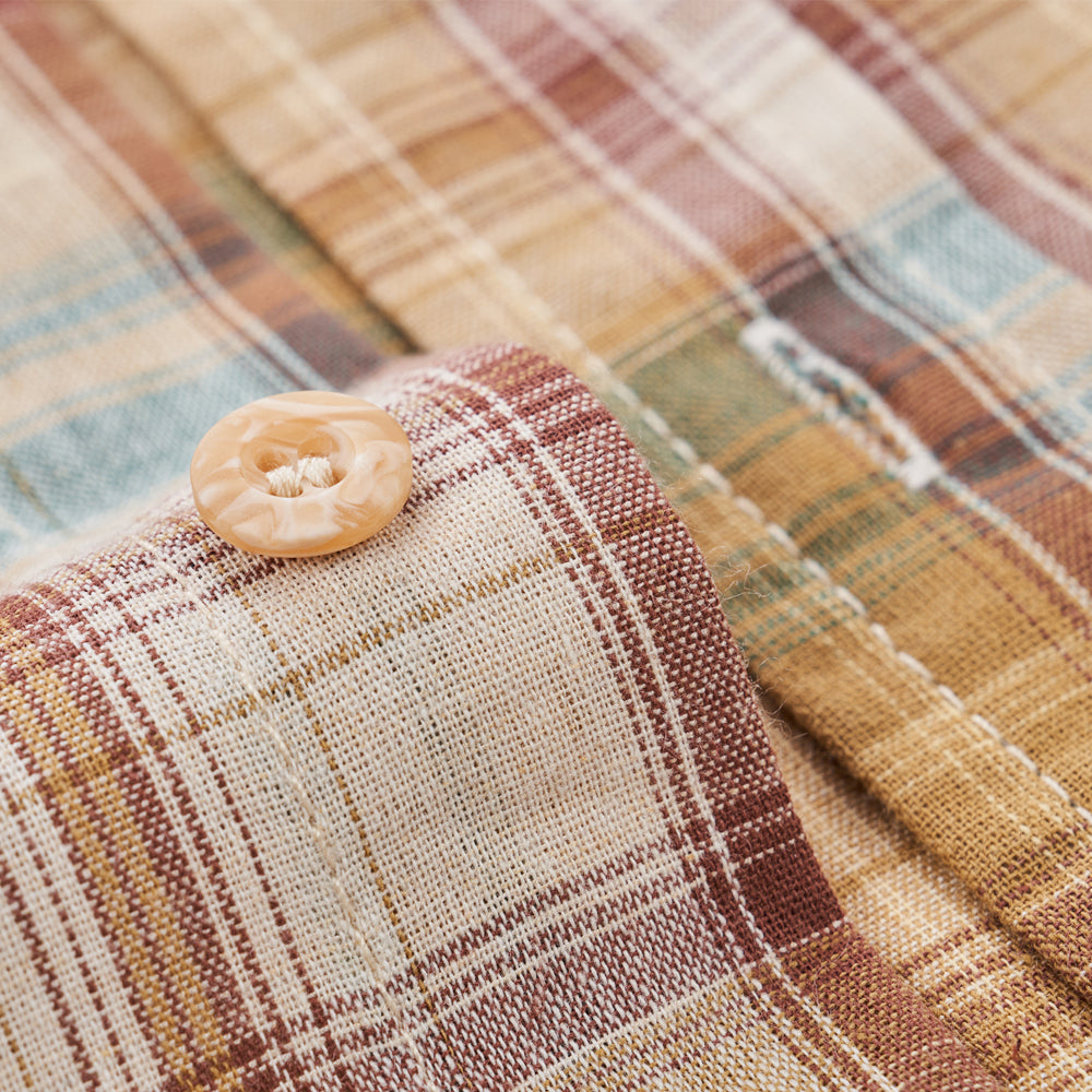 Men's Long Sleeve Checked Cotton Shirt - Green / Brown