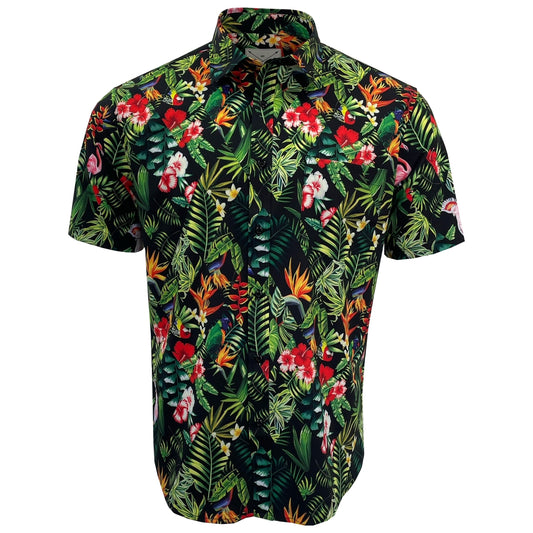 Men's Short Sleeve Hawaiian Shirt - Tropical Flamingo