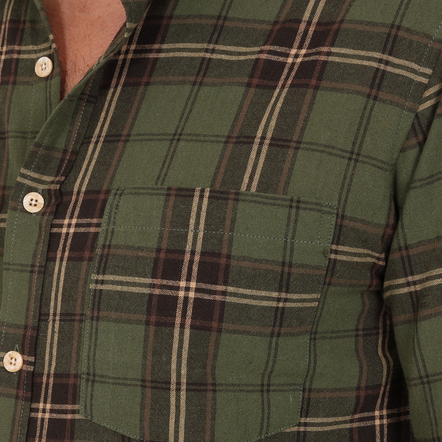 Men's Long Sleeve Checked Cotton Shirt - Green / Navy