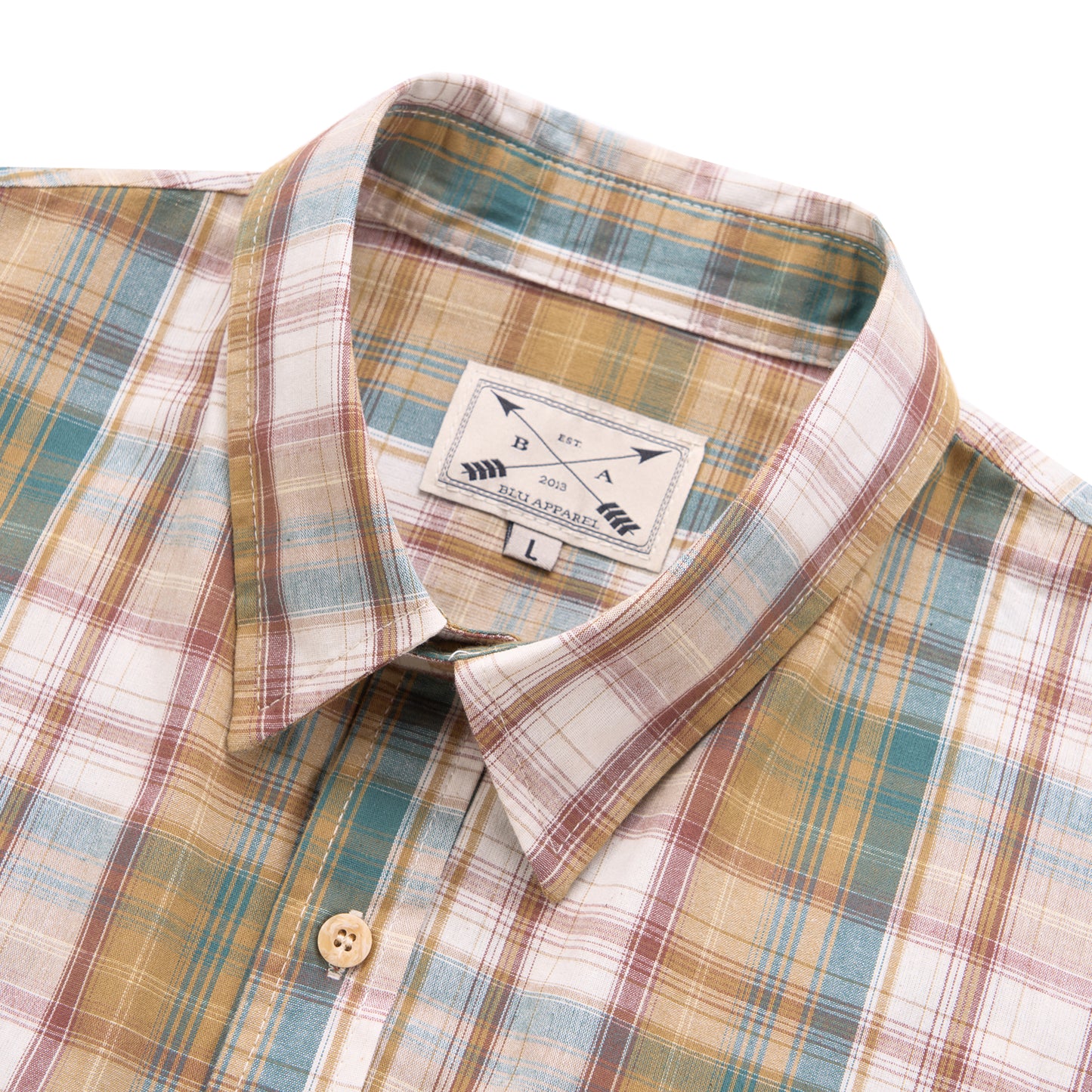 Men's Long Sleeve Checked Cotton Shirt - Green / Brown