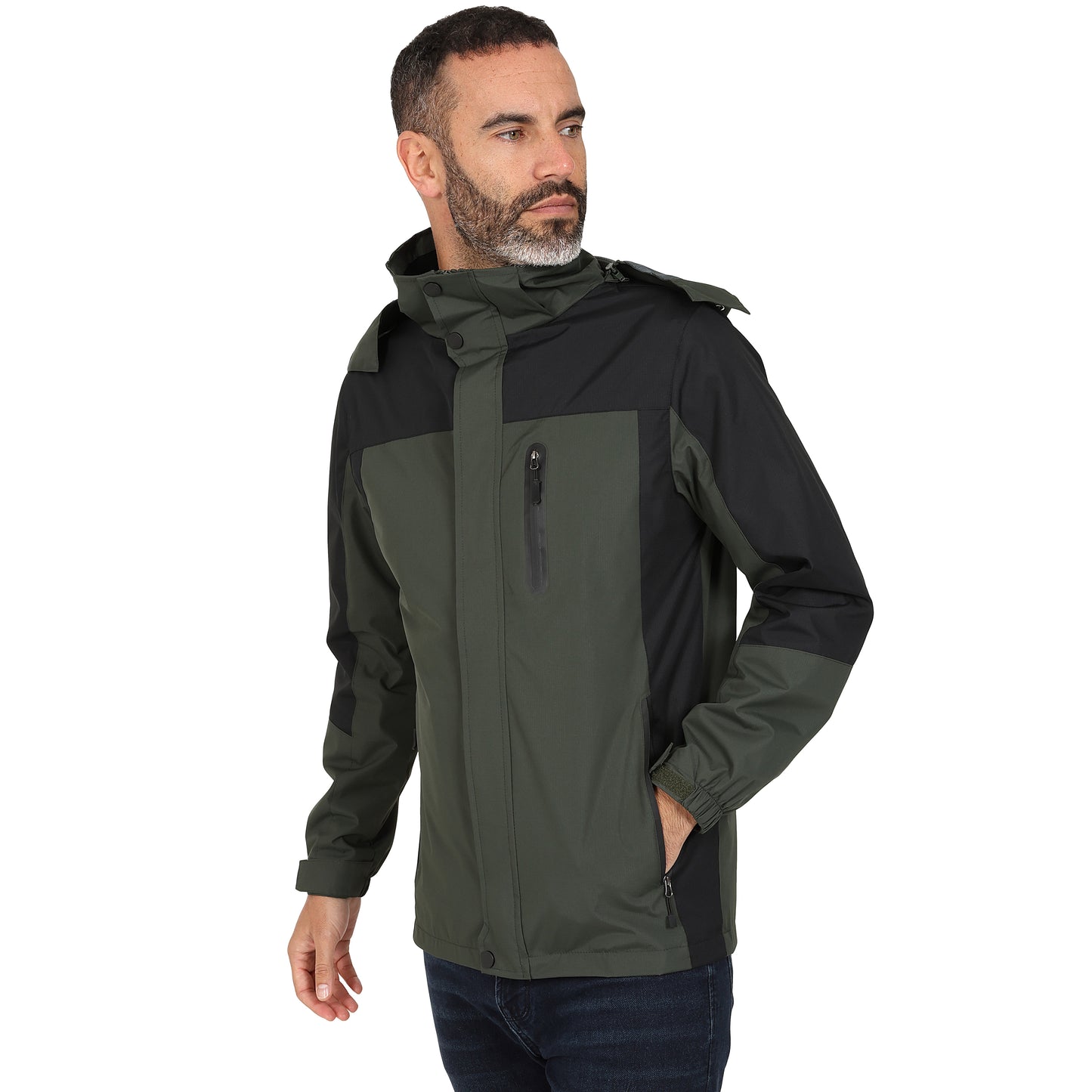 Men's Outdoor Rain Jacket - Green / Black