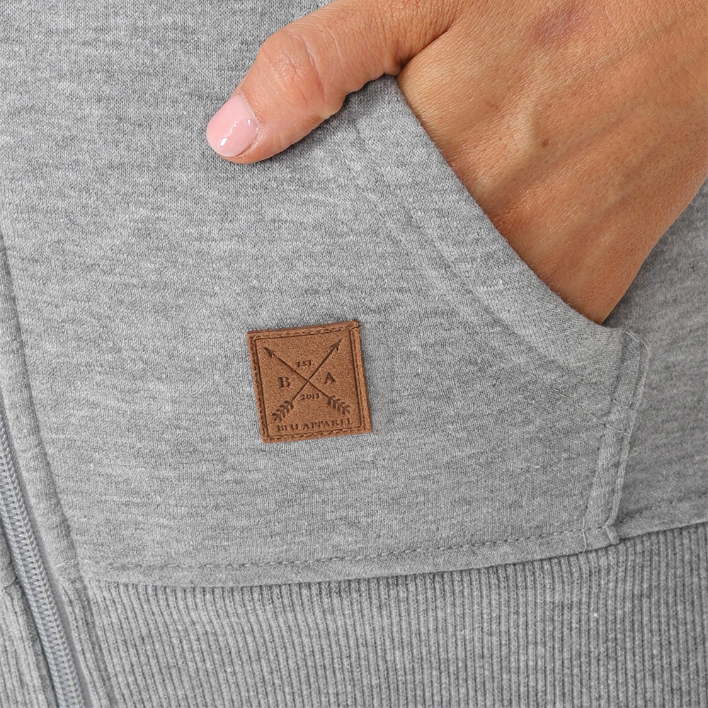 Ladies Fleece Lined Full Zip Hoodie - Grey
