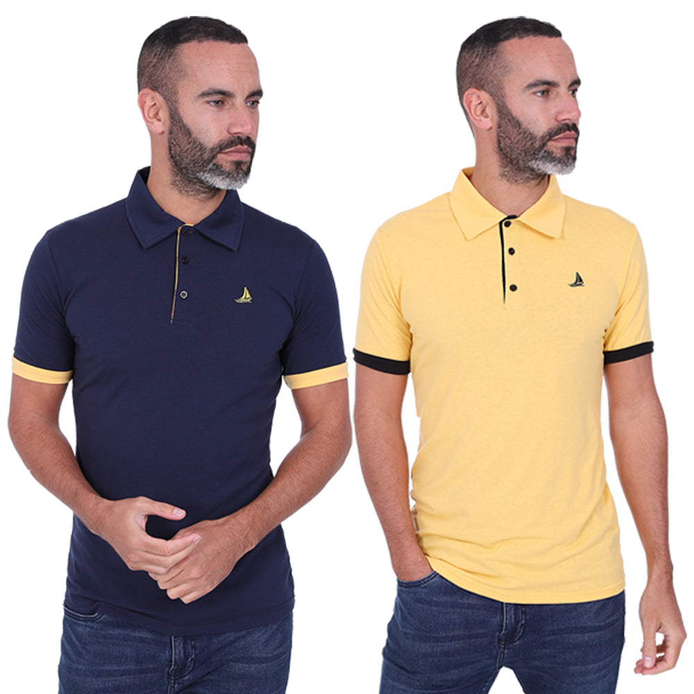 Men's 2 Pack Short Sleeve Polos - Navy / Mustard