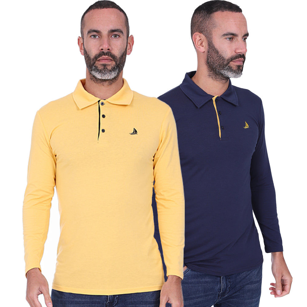 Men's 2 Pack Long Sleeve Polos - White / Navy