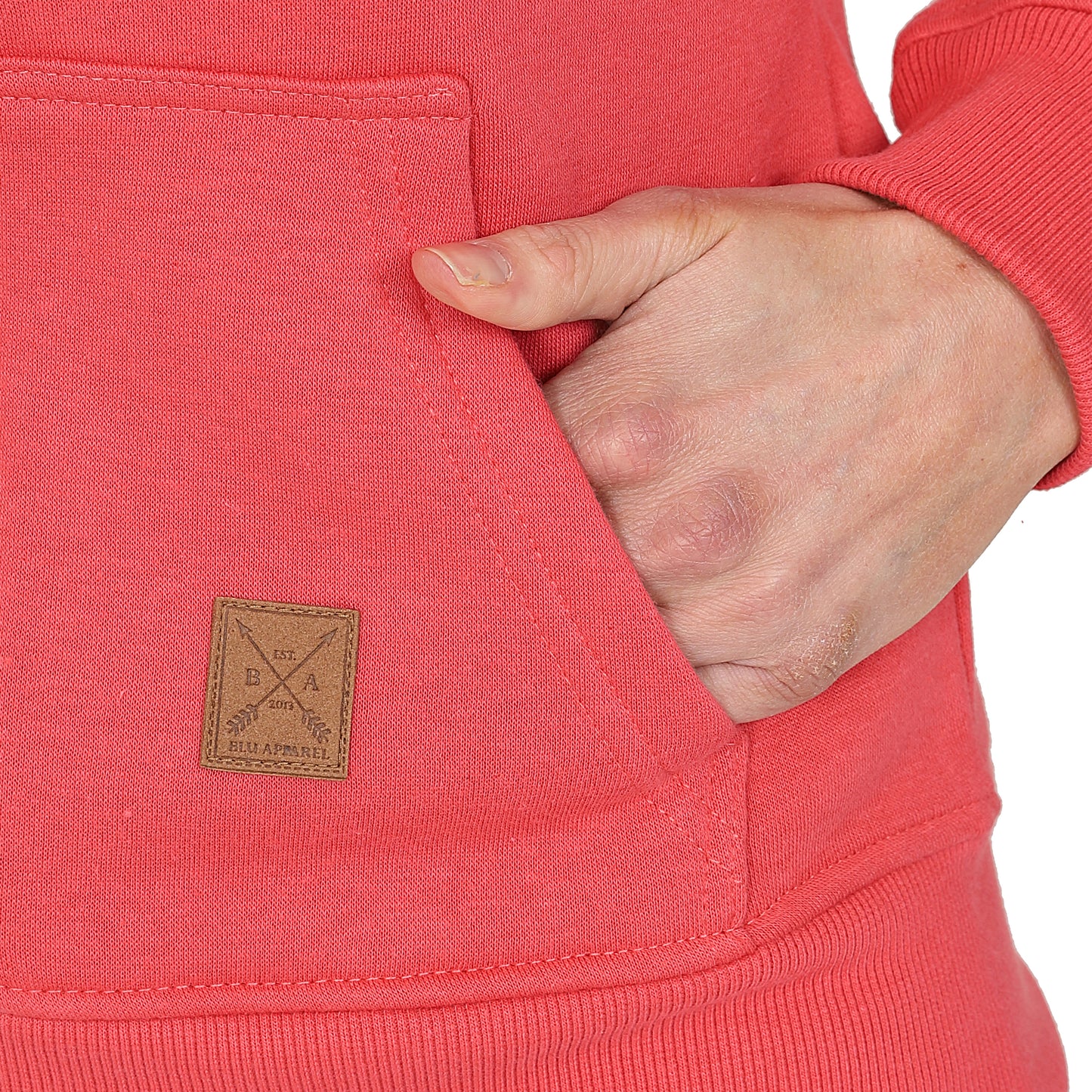 Ladies Fleece Lined Overhead Hoodie - Coral