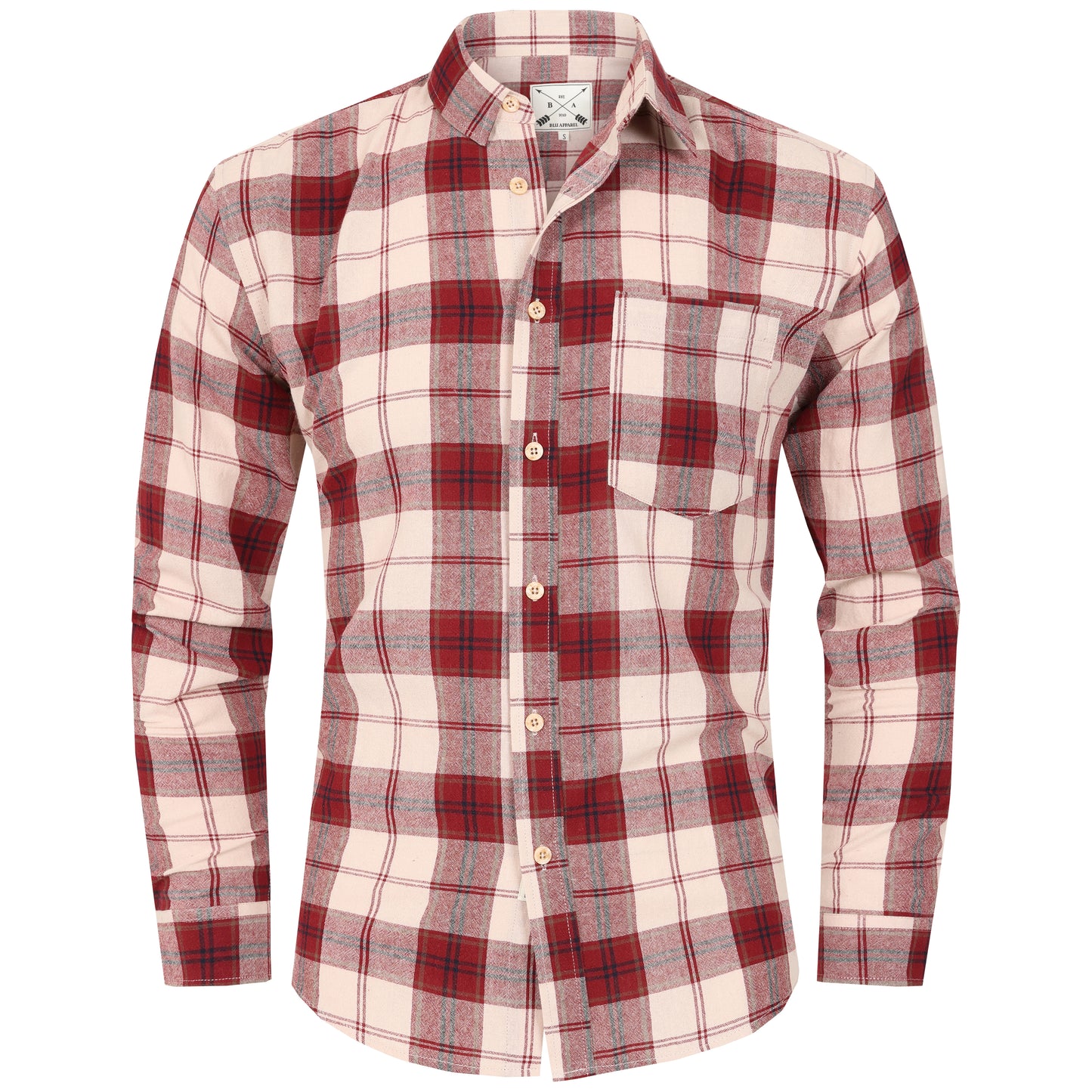 Men's Long Sleeve Checked Cotton Shirt - Black / Red