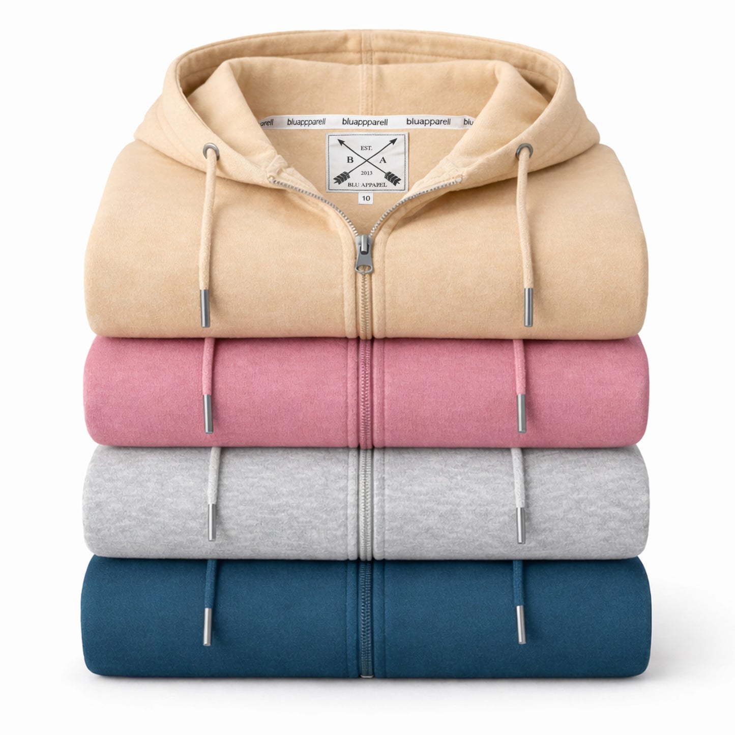 Ladies Mid-Weight Full Zip Hoodie - Grey Marl