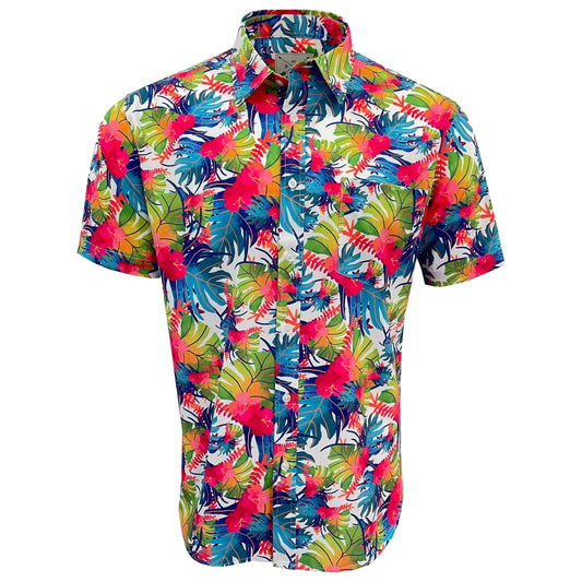 Men's Short Sleeve Hawaiian Shirt - Tropical Leaf