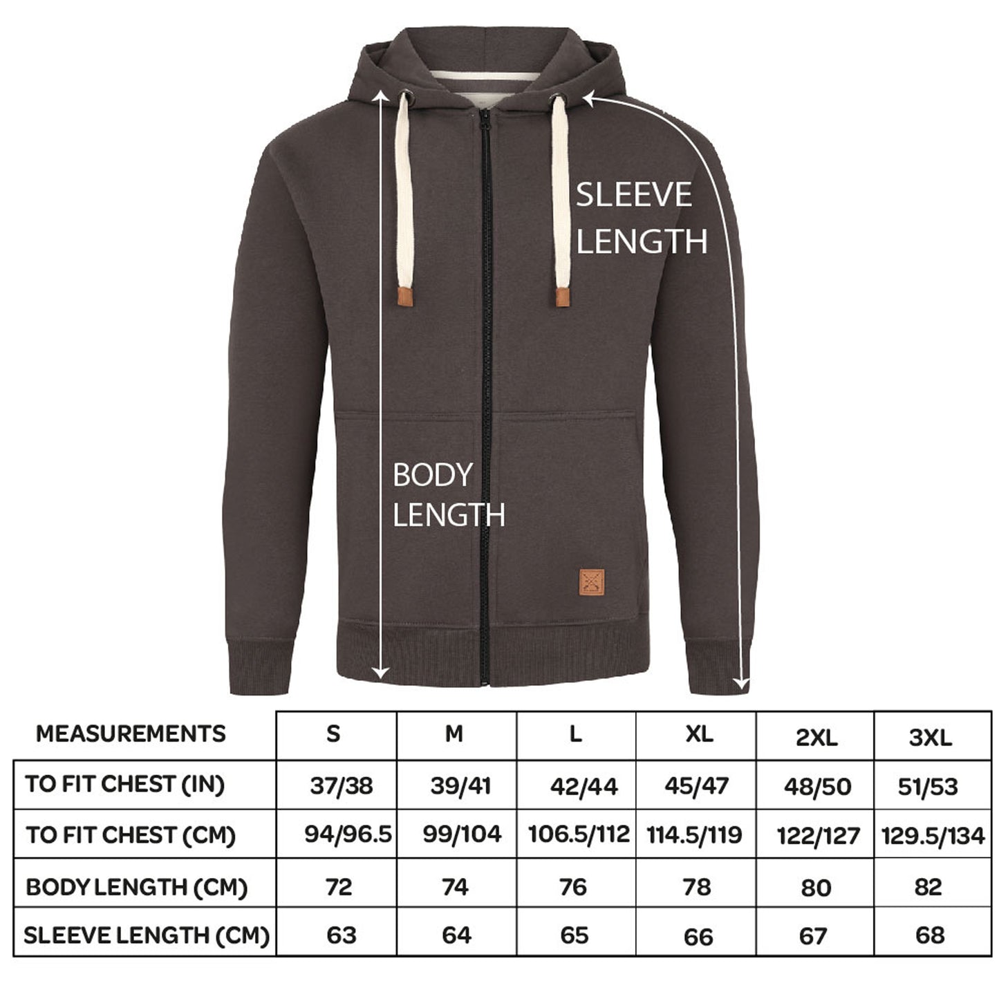 Men's Full Zip Fleece Hoodie - Charcoal