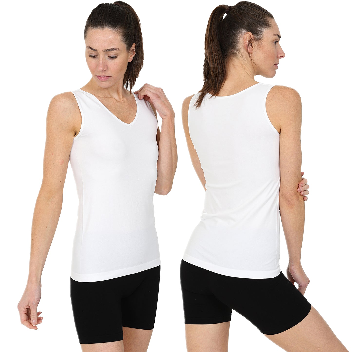 3 Pack Wide Strap Seamless V Neck Vest - Black / White / Grey