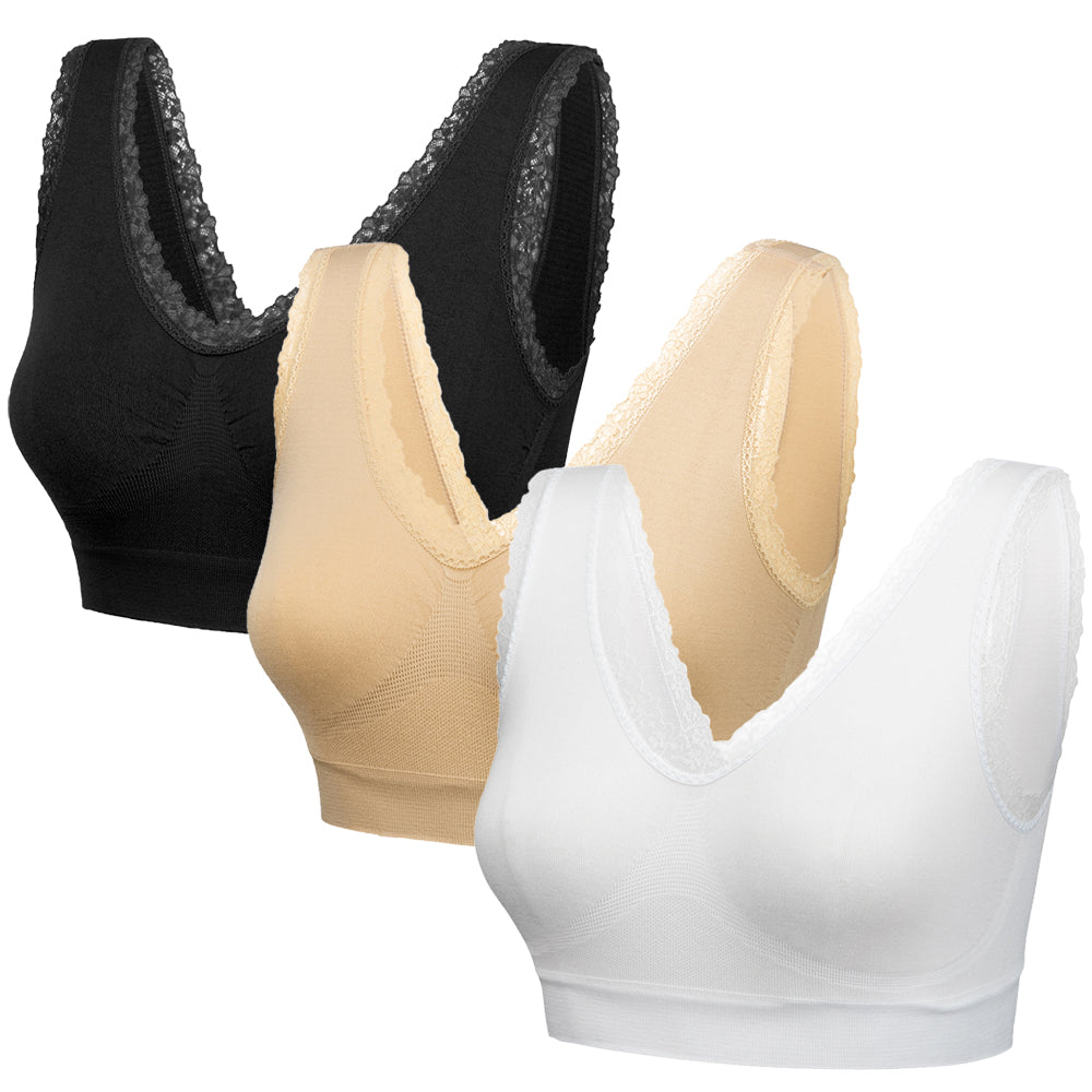 3 Pack Comfort Lace Trim Bras - Blu Apparel