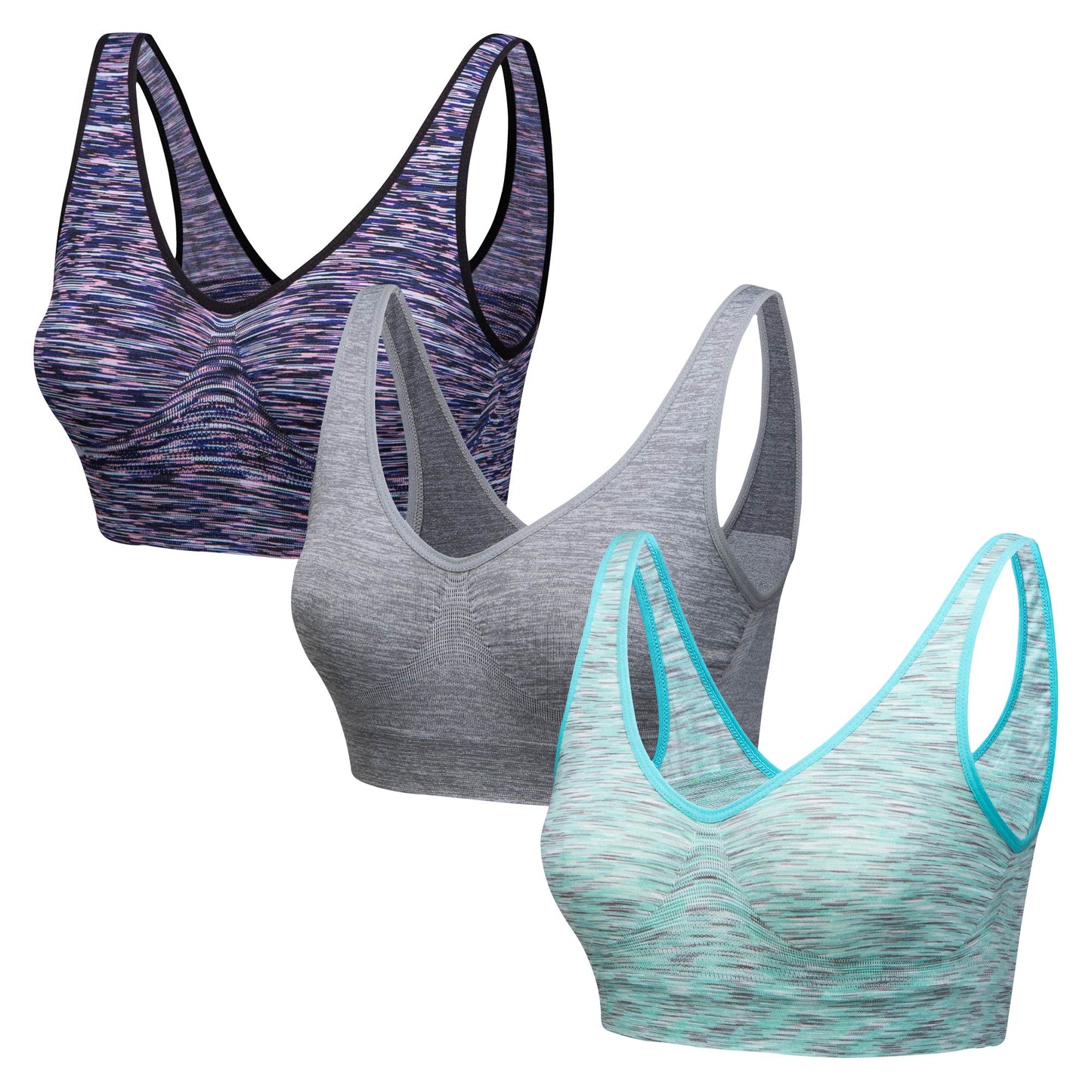 3 Pack Comfort Marl Seamless Bras - Blu Apparel