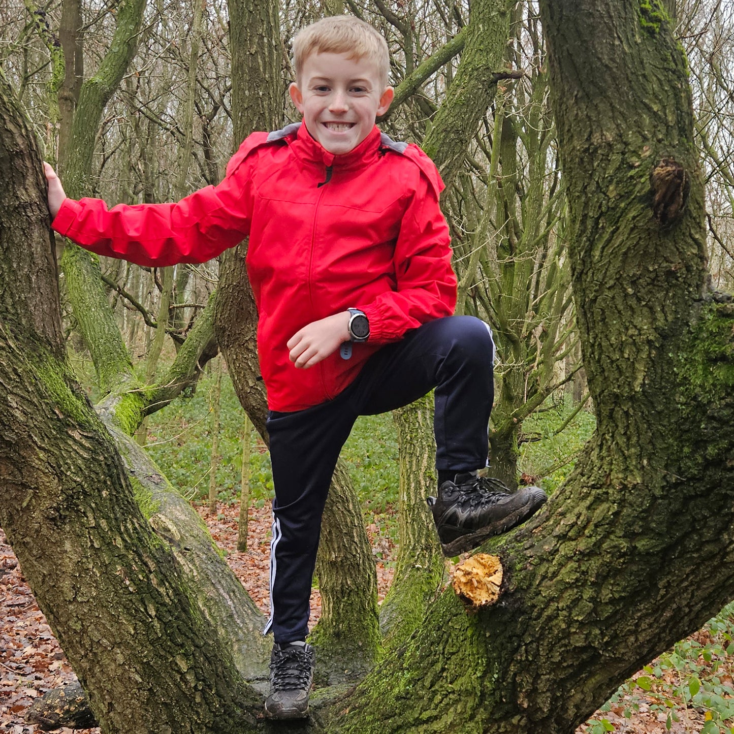 Kids Fleece Lined Waterproof Rain Jacket - Red