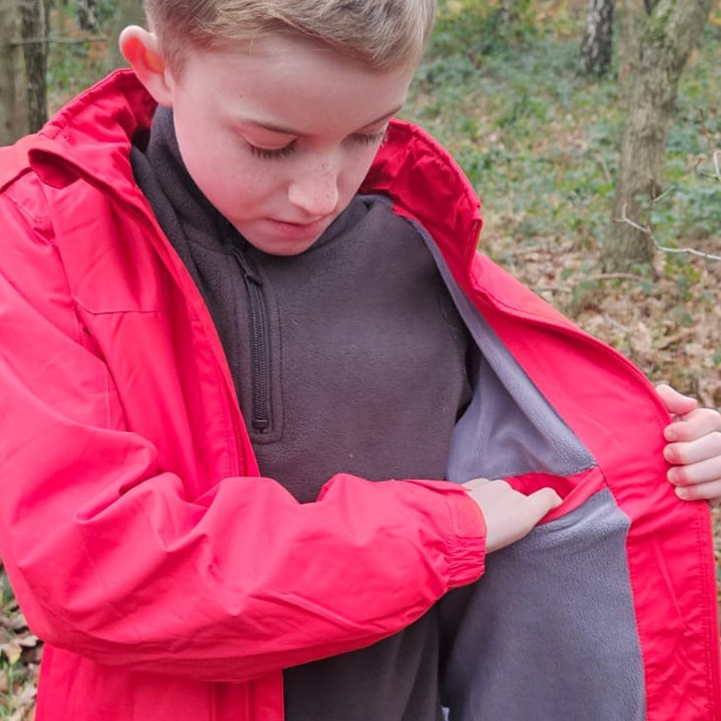 Kids Fleece Lined Waterproof Rain Jacket - Red