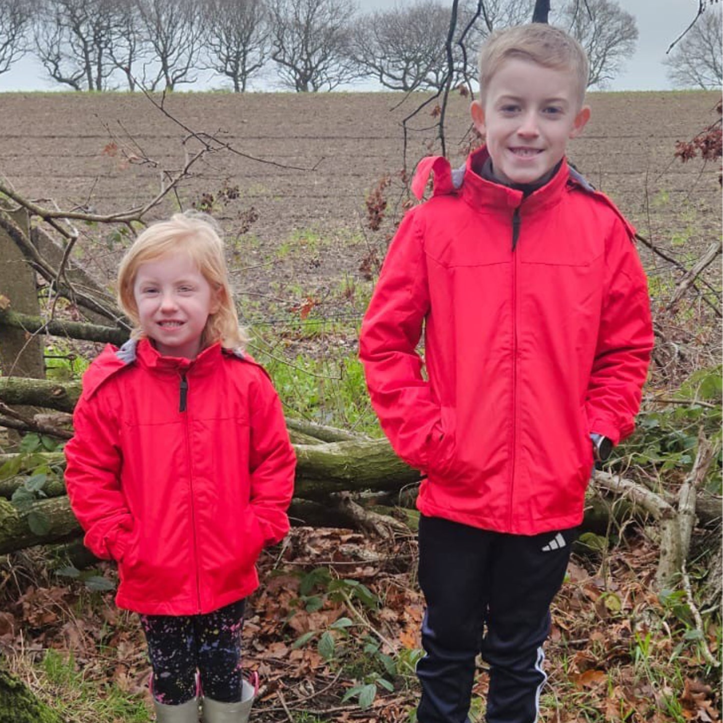 Kids Fleece Lined Waterproof Rain Jacket - Red
