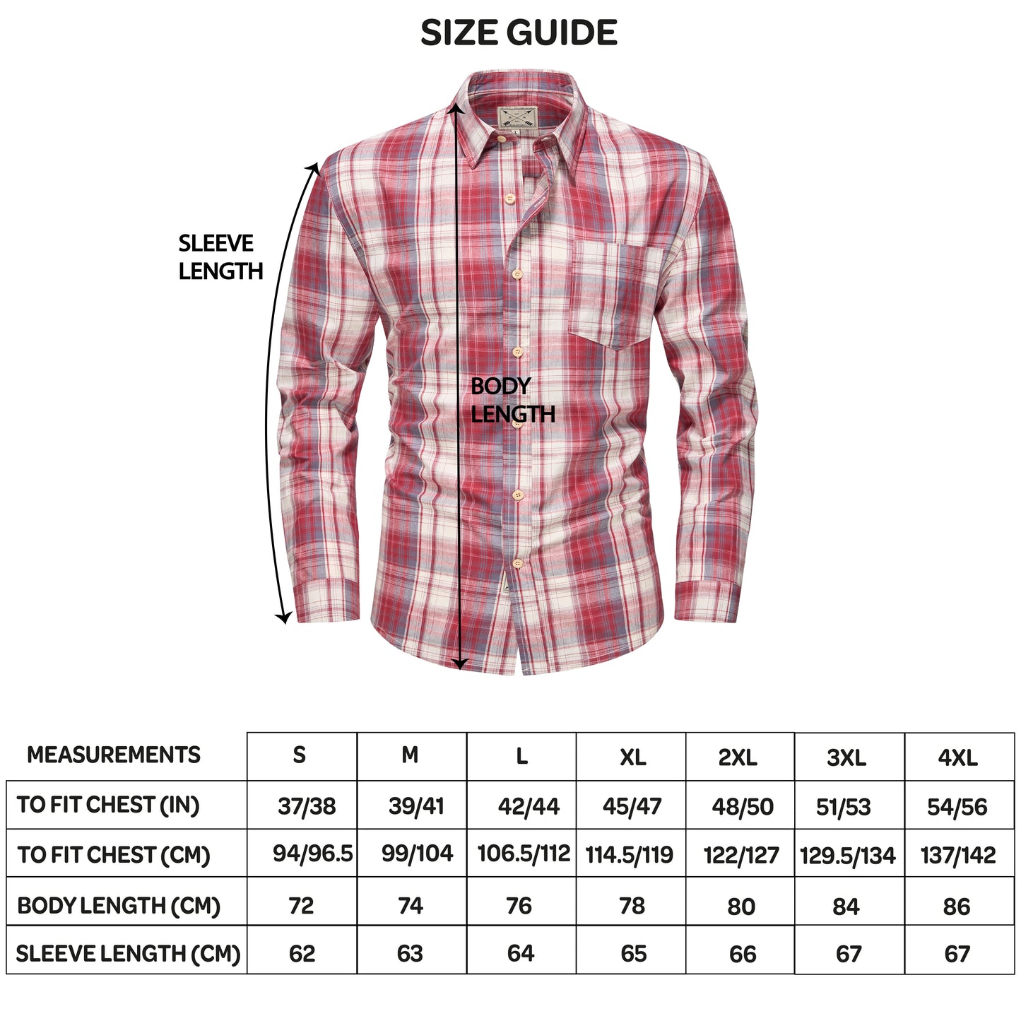 Men's Long Sleeve Checked Cotton Shirt - Red / Ecru