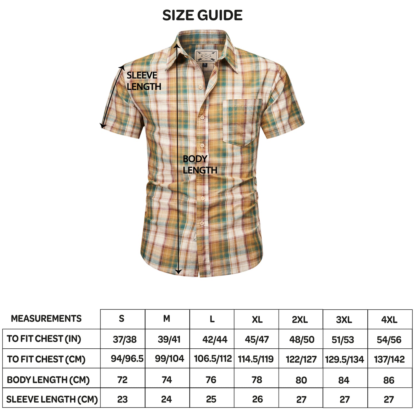 Men's Short Sleeve Checked Cotton Shirt - Blue / Tan