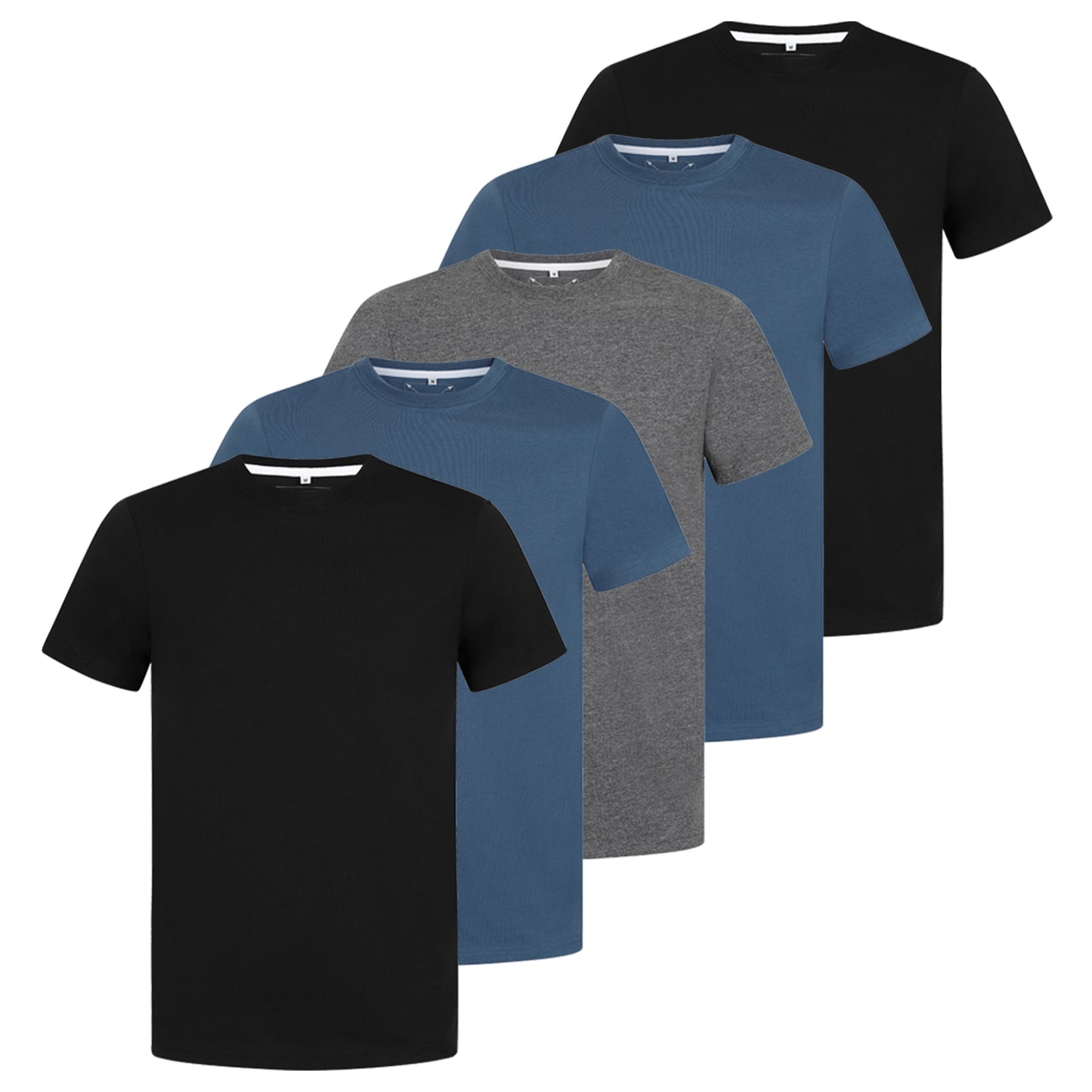 Men's 5 Pack Crew Neck Plain T-Shirt - Mixed Colours