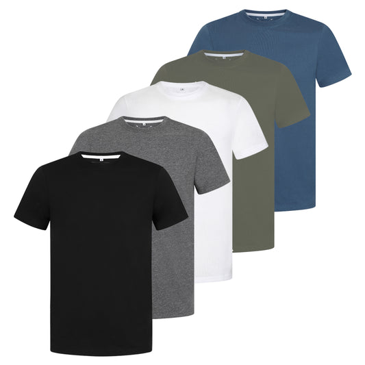 Men's 5 Pack Crew Neck Plain T-Shirt - Mixed Colours