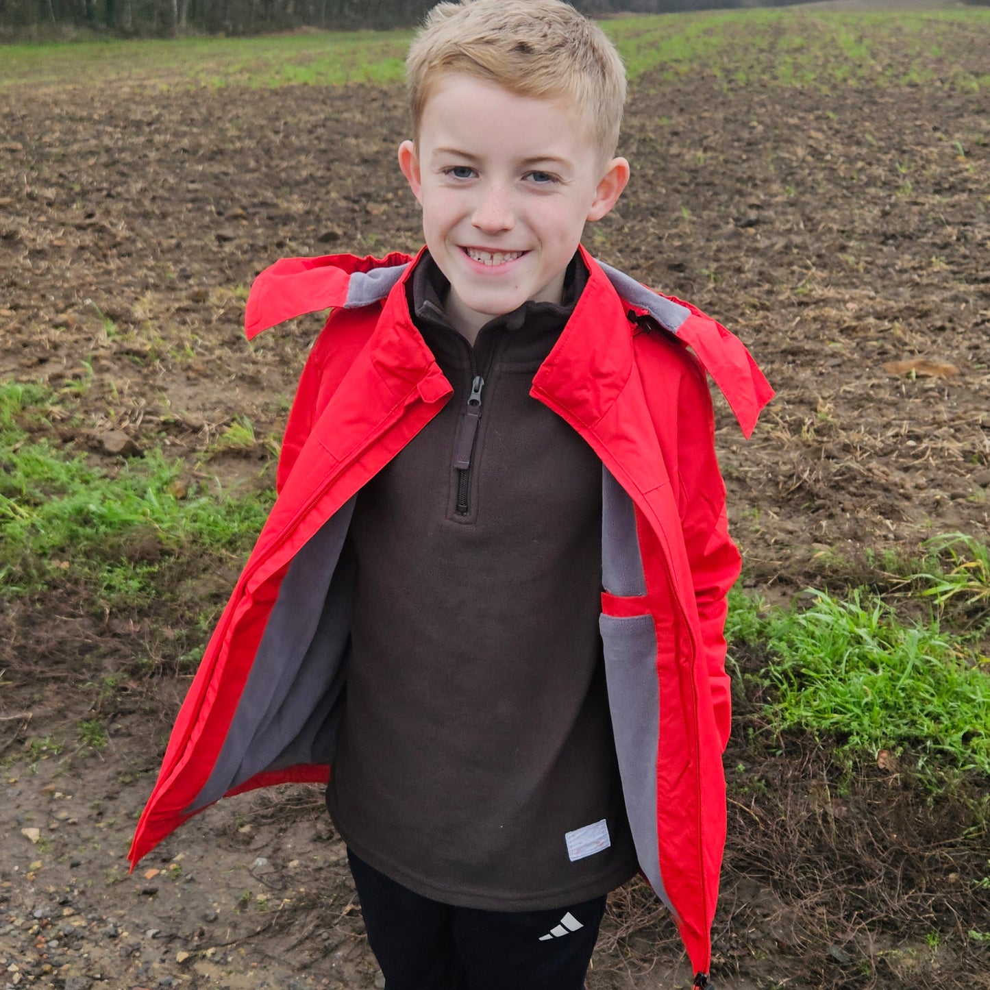 Kids Fleece Lined Waterproof Rain Jacket - Red