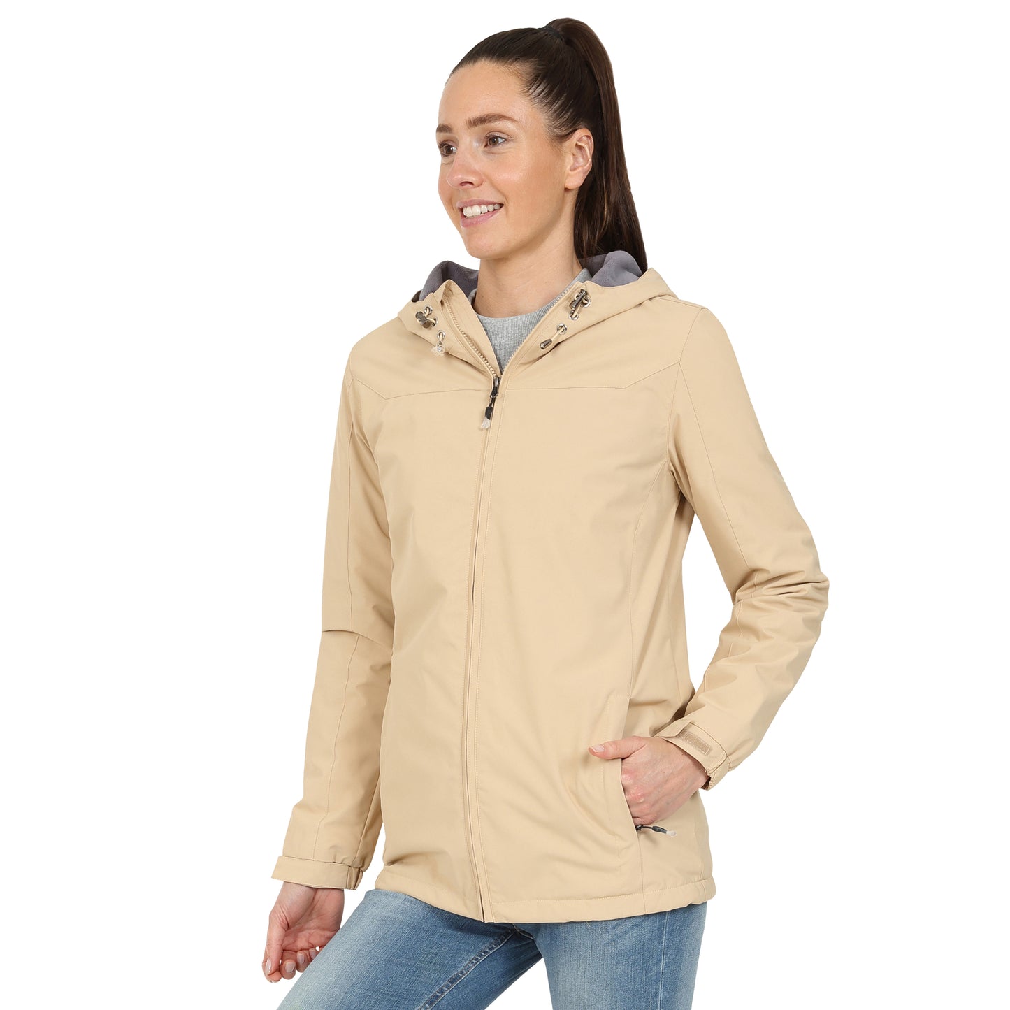 Ladies Fleece Lined Rain Jacket - Beige - Blu Apparel